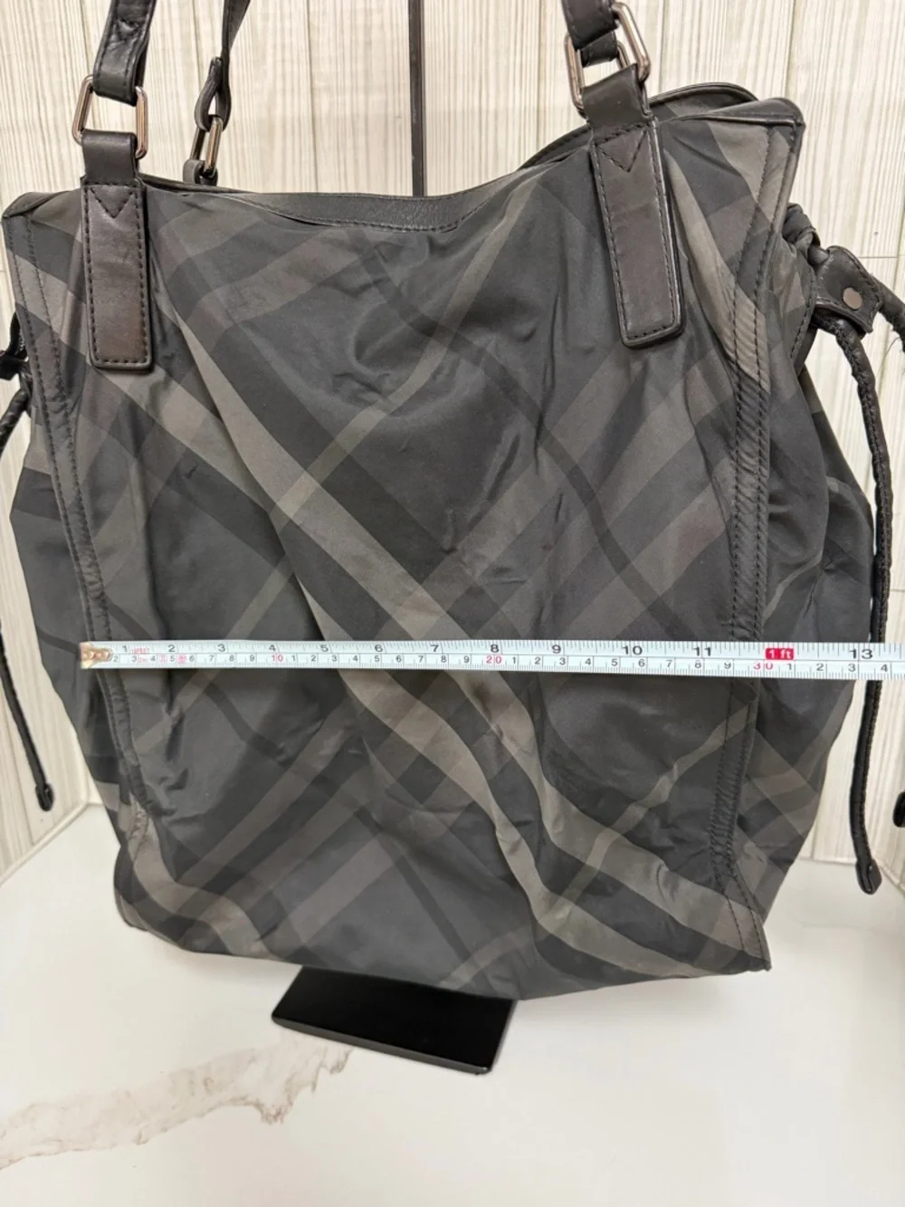 Burberry Black Nova Check Nylon Tote Bag Leather Trim Shoulder Bag Large